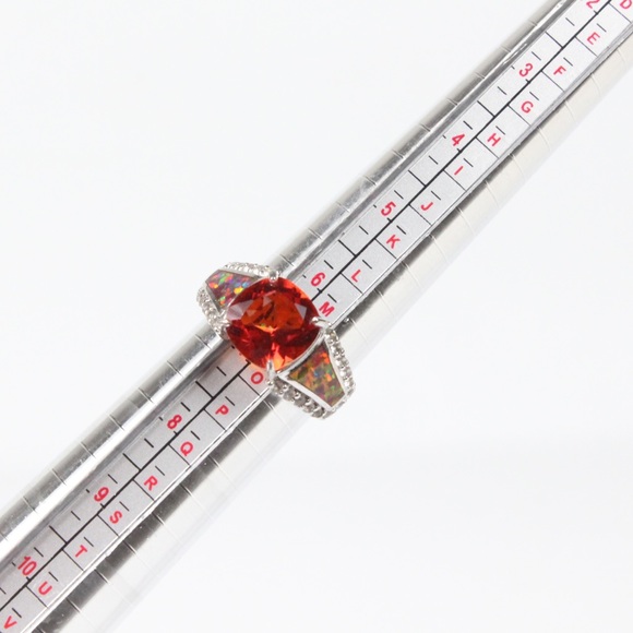 New Fire Opal multi gemstone wide band .925 sterling ring sz 7 - Picture 3 of 5